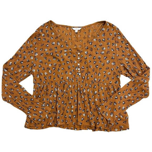 Lucky Brand Floral Blouse Long Sleeve Shirt Size Large Boho Top Spring Summer - Picture 1 of 9